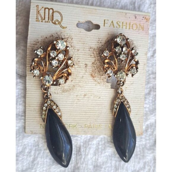 Vintage Kiss Me Quick Women's Fashion Pierced Earrings Dangle Rhinestones - Picture 1 of 6